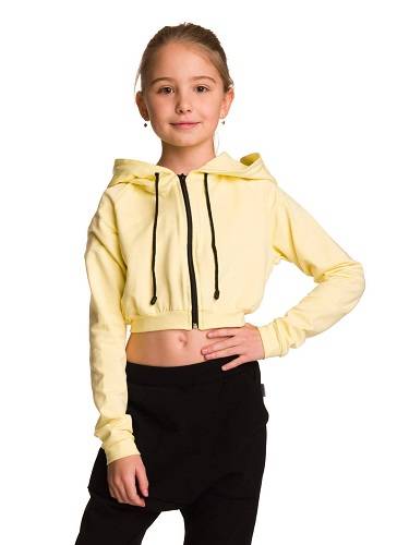 Bluza damska dresowa krótka z dużym kapturem dziecięca dla dziewczynki cytrynowy